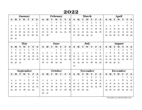 Blank Year Calendar 2022